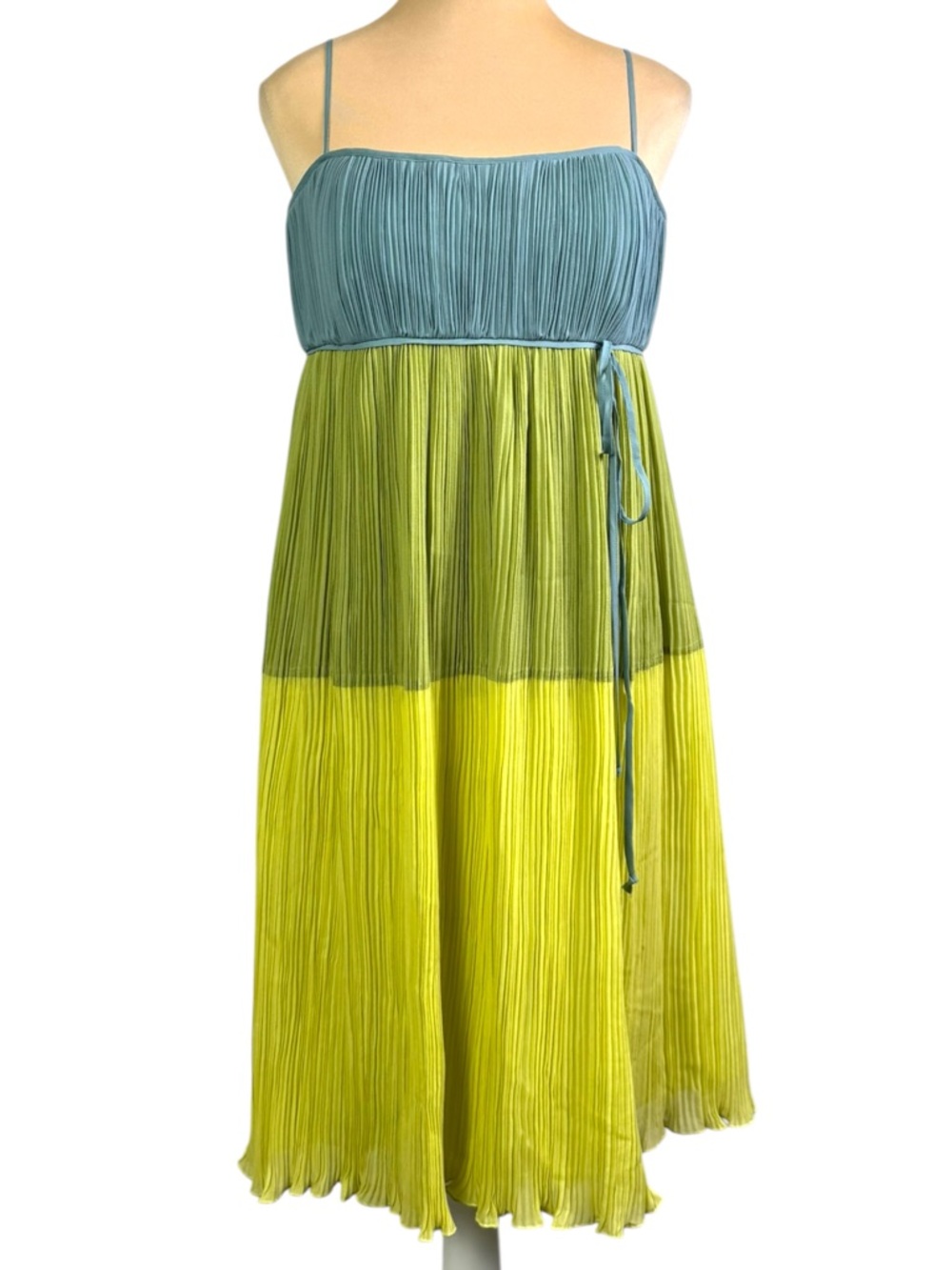 NWT Max & Cleo Colorblock 100% Silk Midi Dress Size 12 Pleated Sleeveless